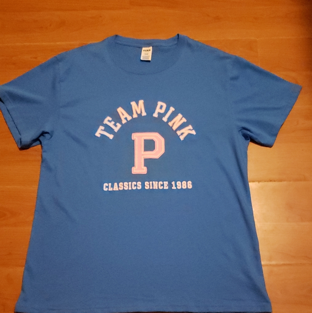 NWT‼️ Victoria's Secret/PINK Campus T-shirt in Blue Charge, Size SMALL Ltd. Ed‼️